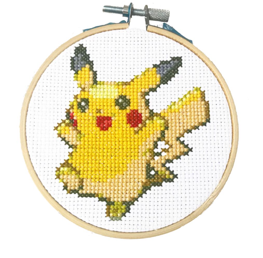 Ash & Pikachu Cross Stitch Pattern - Pokemon Yellow Inspired