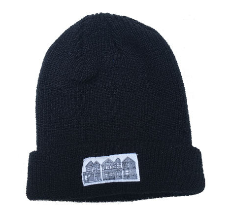 Black  Victorian Houses Patch Beanie