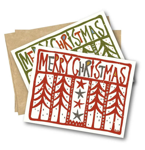 Set of 4 - Merry Christmas Tree Cards